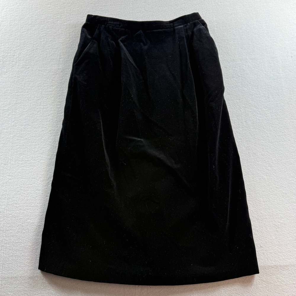 Doncaster Velvet Midi Skirt Womens 14 Black ALine Pocketed Back Vent USA Vintage